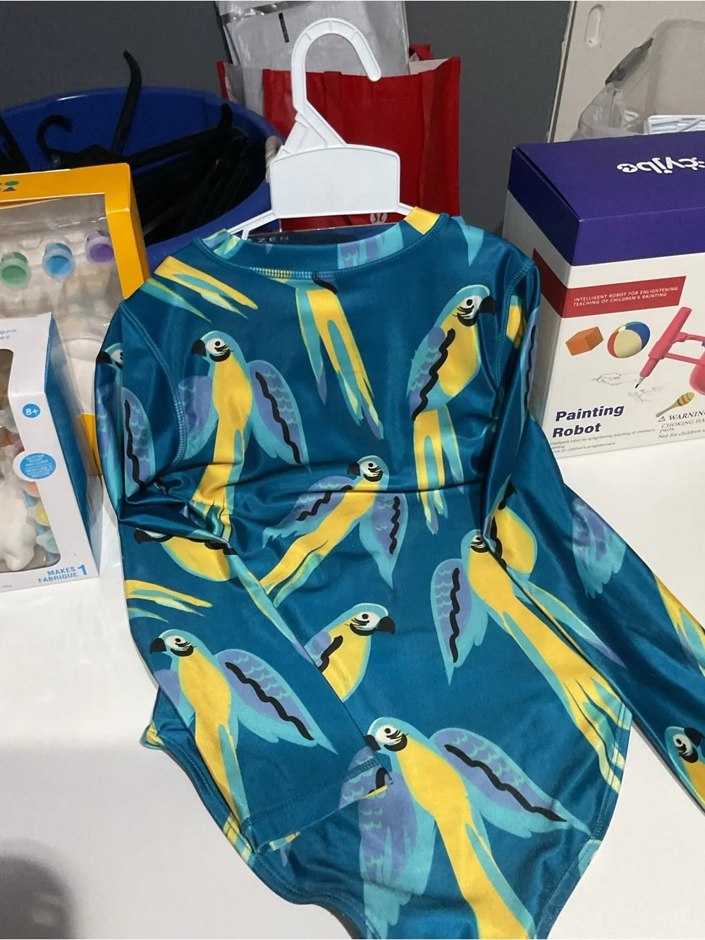 Kids Long Sleeve One-Piece Swimsuit - Pink Turtle Print Blue parrot swimsuit